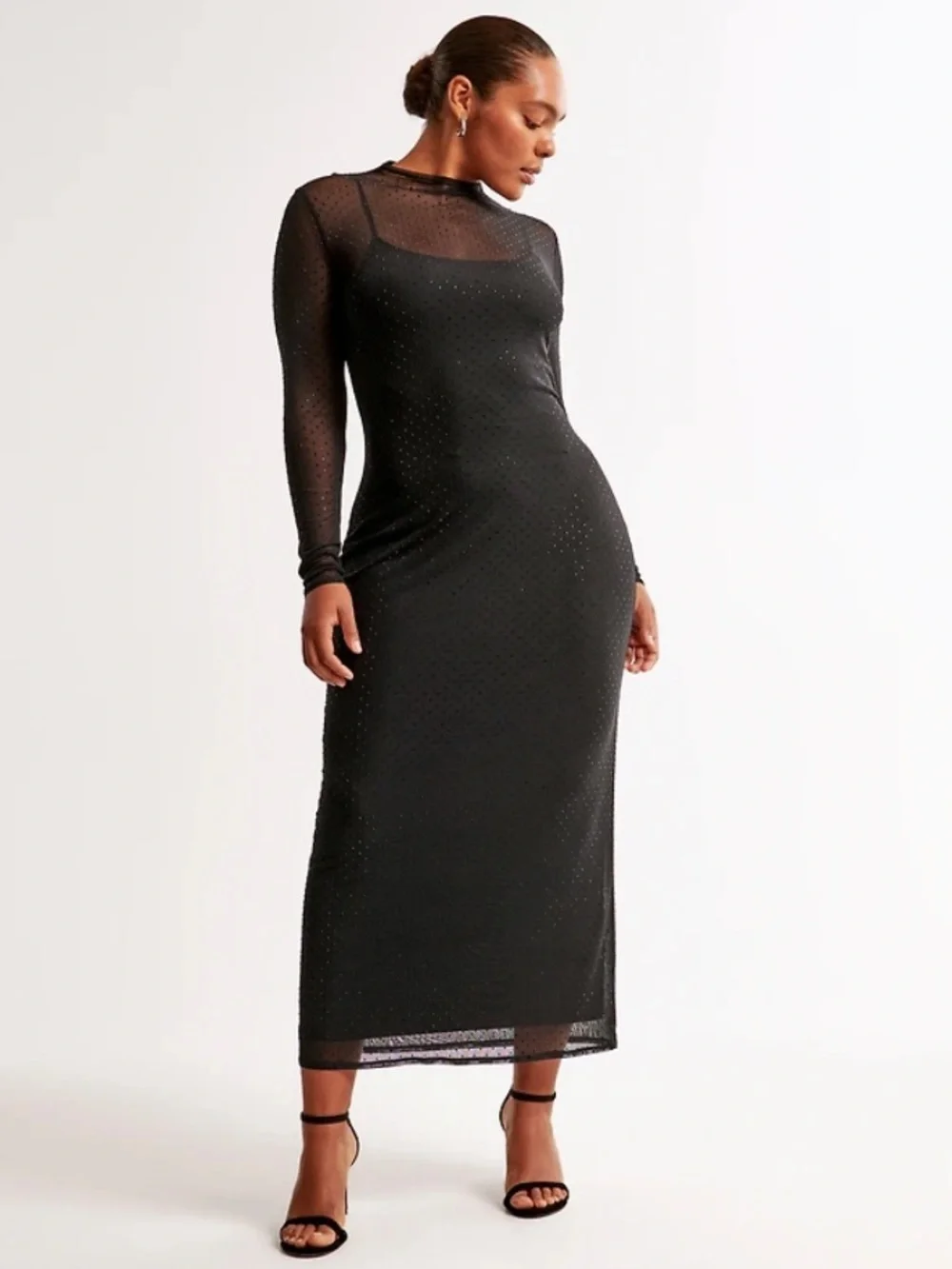 Abercrombie & Fitch Black Sheer-Overlay Maxi Dress